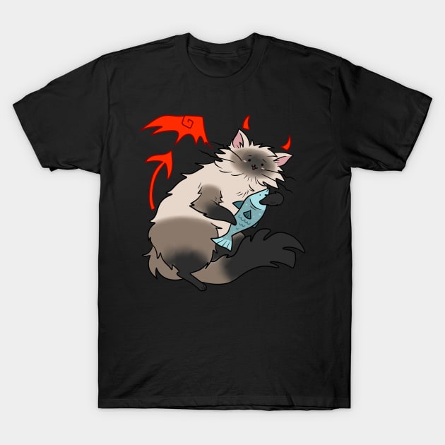 Red Devil Siamese Kitty T-Shirt by saradaboru